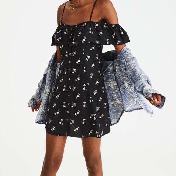 american eagle black floral dress